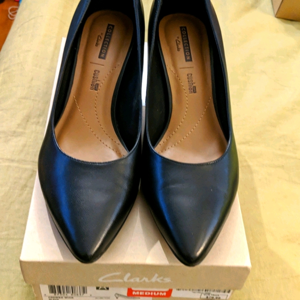 Black leather 2" closed toe heels